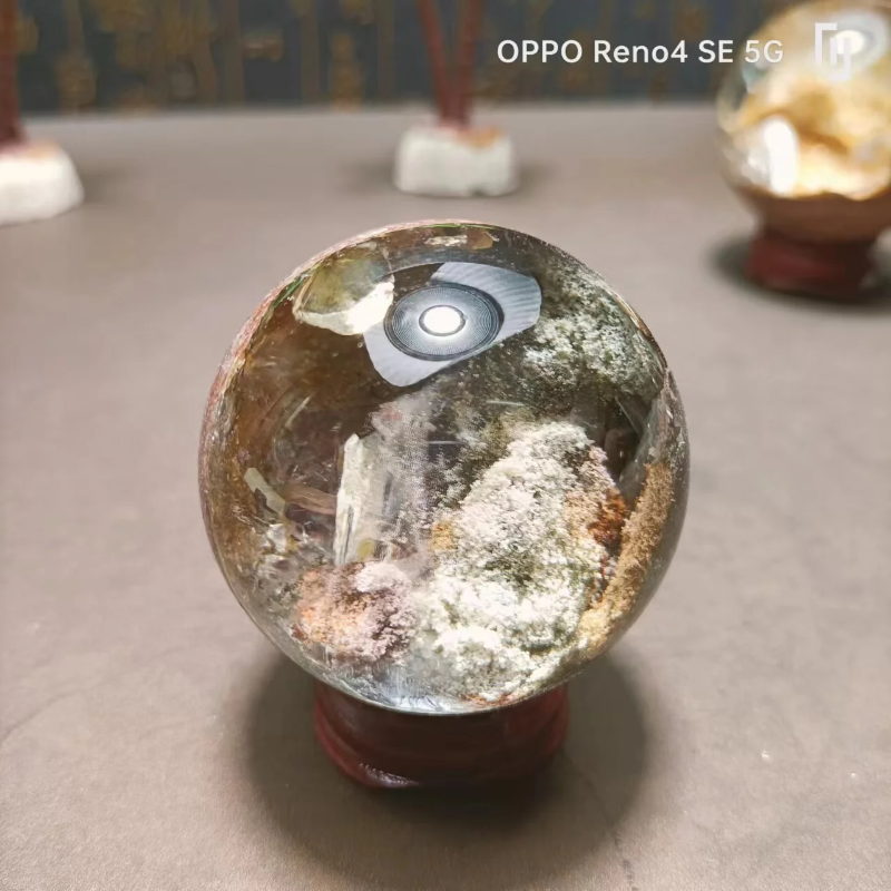Natural Green Phantom Garden Quartz Crystal Ball — Brazilian Chakra Healing Sphere