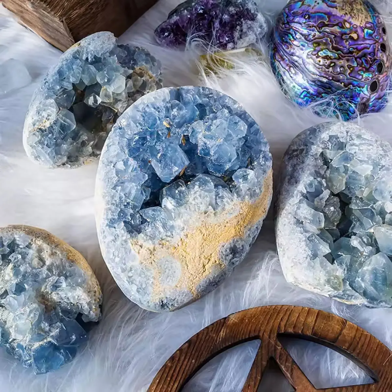 400-600g Celestine Stone Cluster - Natural - Genuine Blue Celestite Crystal Cluster, Home Decor, Specimen Collection