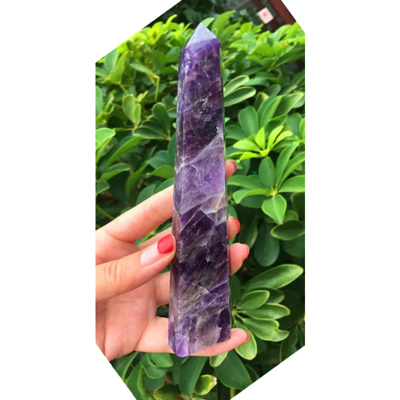 Natural Fantasy Amethyst Crystal Obelisk — 130–140mm Phantom Quartz Tower Specimen