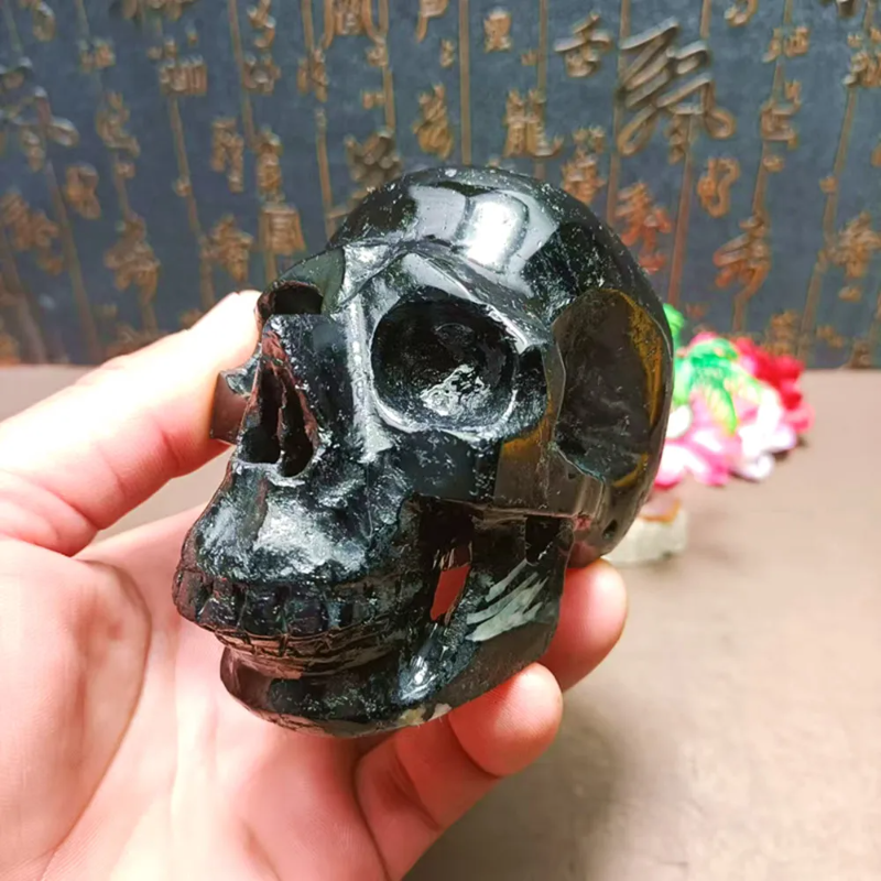 Natural Quartz Crystal Jaw Skull Carving — Hollow Reiki Chakra Home Decor
