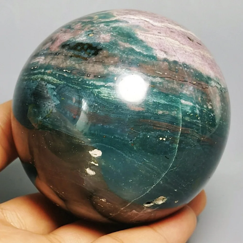 Natural Ocean Jasper Sphere — 7–7.5cm Healing Crystal Ball, Mineral Decoration