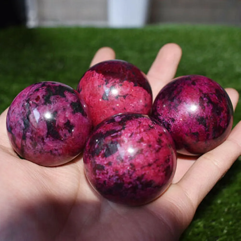 Natural Rhodonite Peach Blossom Stone Crystal Ball — 50–55mm Healing Sphere