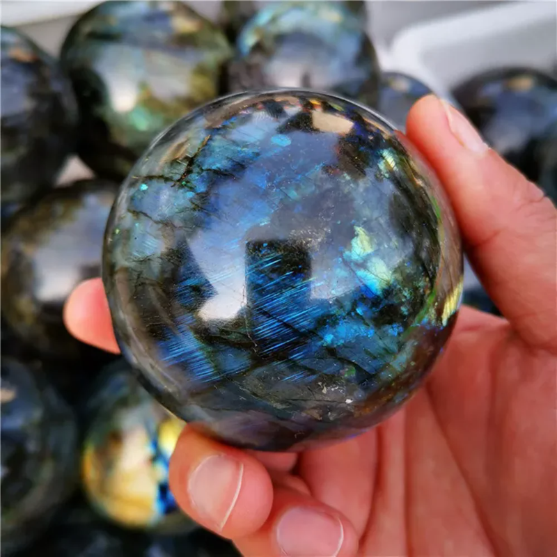 Natural Rainbow Moonstone Crystal Ball — Polished Quartz Sphere with Display Bracket