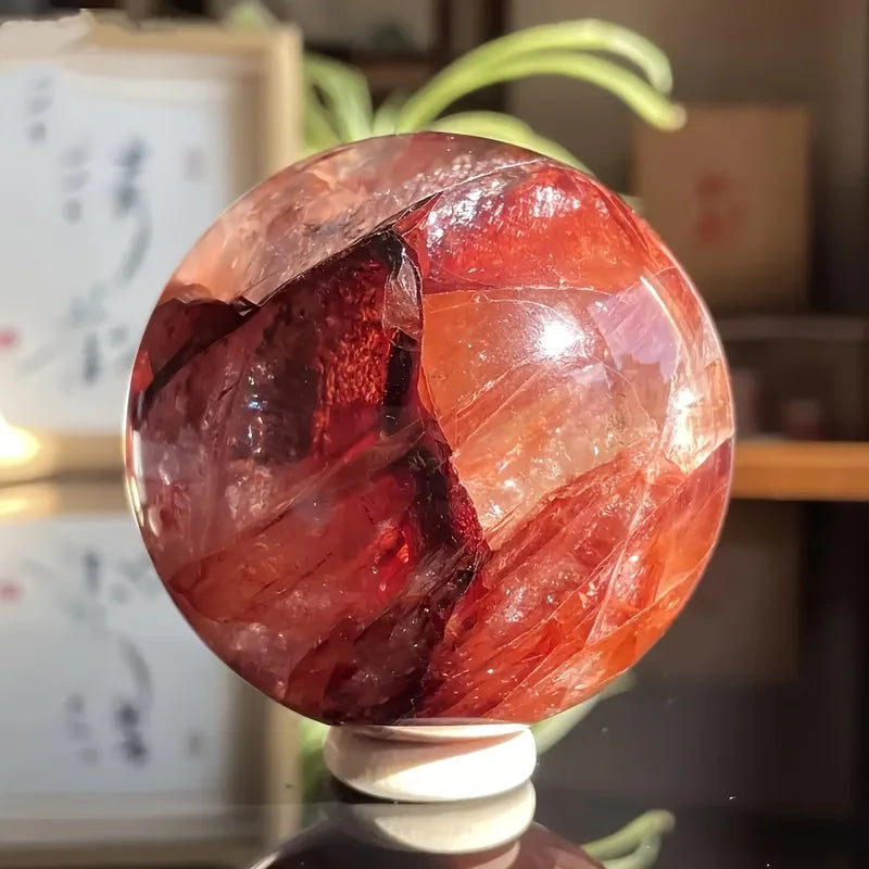 Large Fire Quartz Crystal Sphere, Polished Ball, Home Decor and Gift, Souvenir Gift, Home Decoration,Magic Point Healing Stone