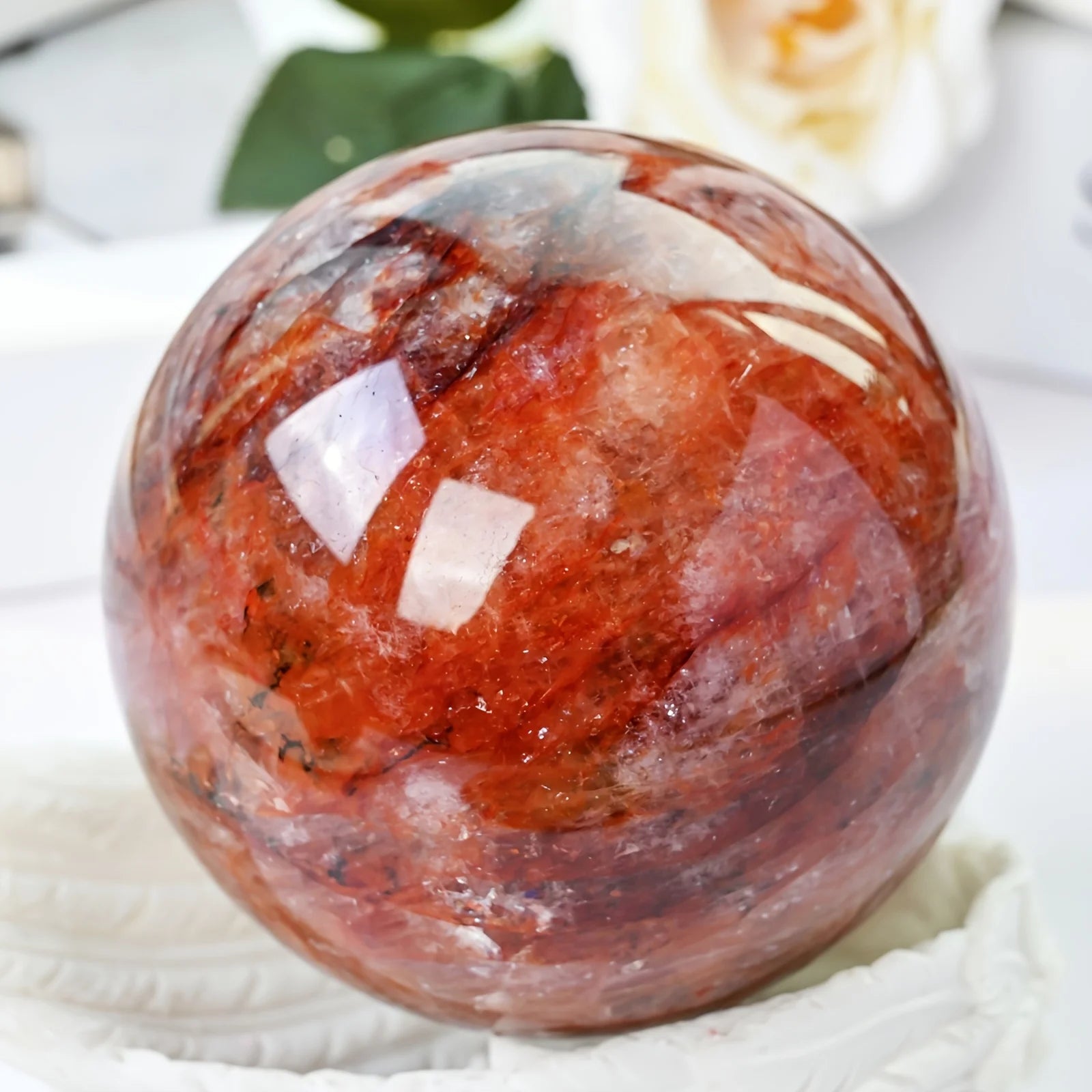 Large Fire Quartz Crystal Sphere, Polished Ball, Home Decor and Gift, Souvenir Gift, Home Decoration,Magic Point Healing Stone
