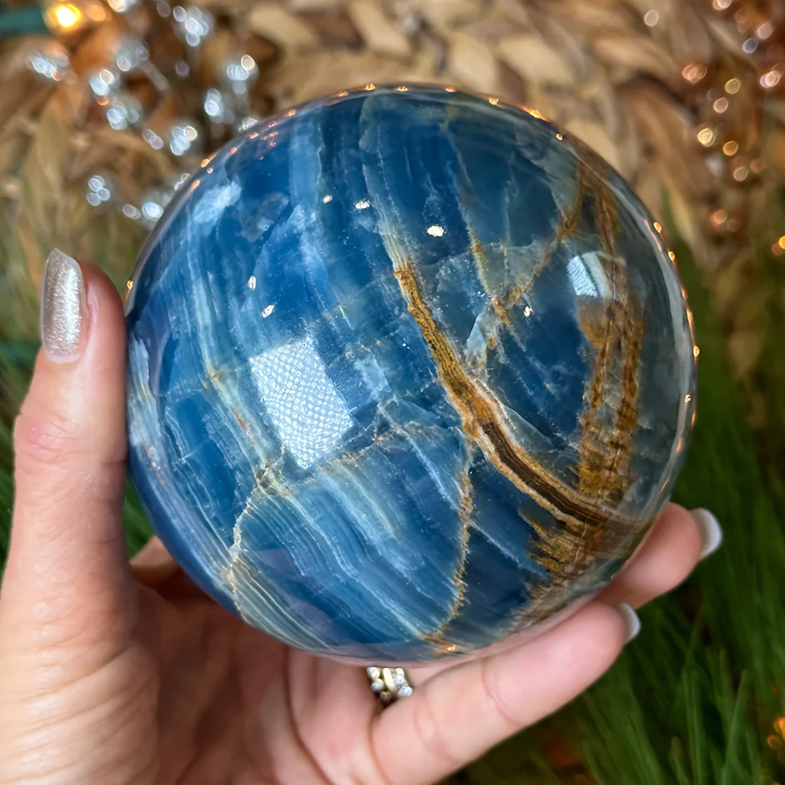 Stunning Blue Onyx Sphere, Home and Office Decor, Unique High-End Gift, family theme, gorgeous style, decorative stones