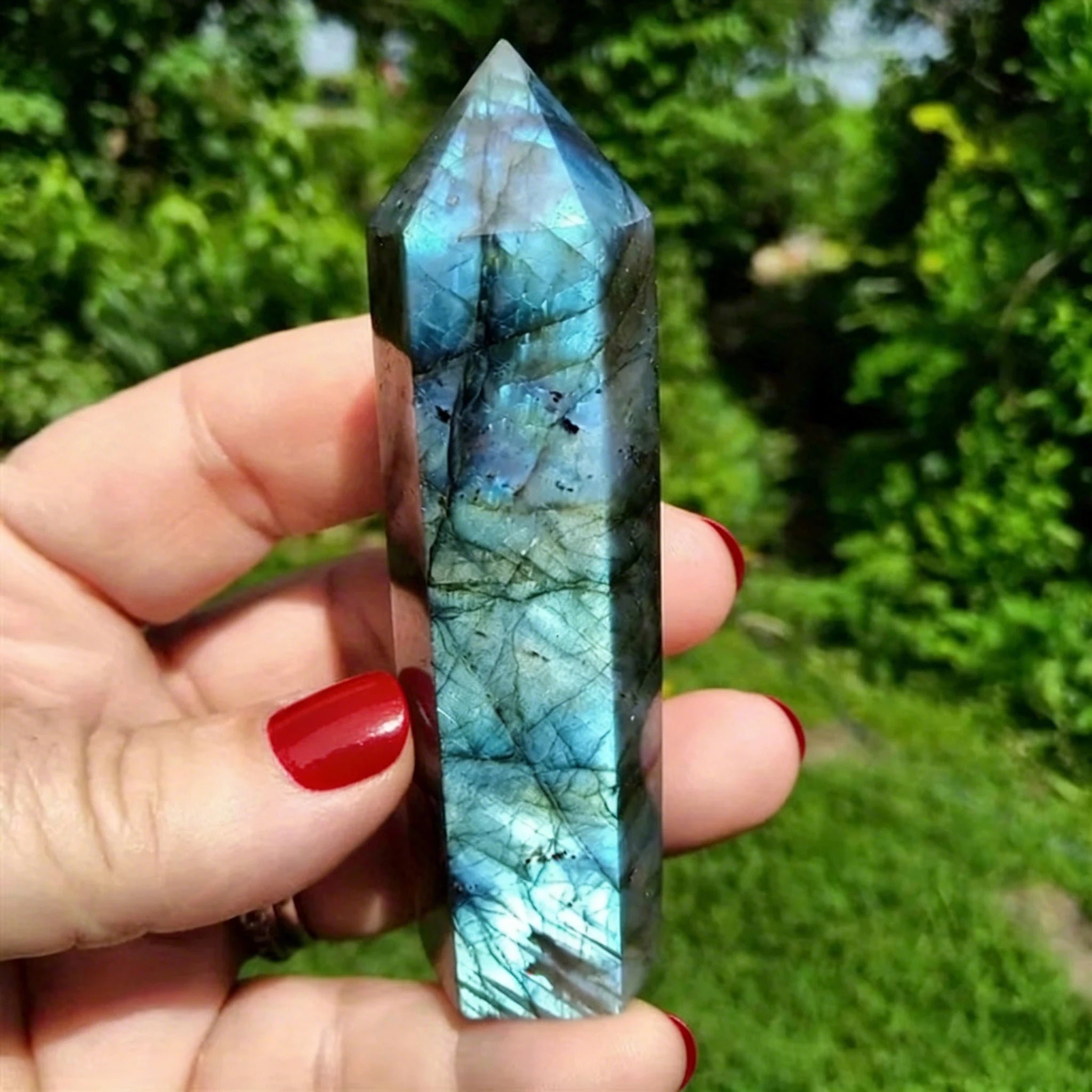 Raw Labradorite Column Cyan Mist Iris Unique Ice-Crack High-End Collectible