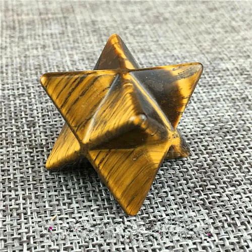 Natural Tiger's Eye Merkaba Star — Sacred Geometry Crystal Point, Chakra Reiki 1.5"