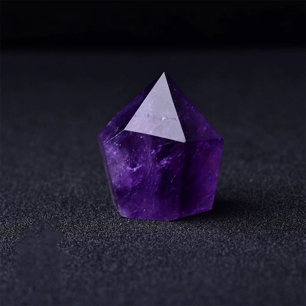 Natural Amethyst Quartz Crystal Point Wand Single Obelisk Hexagonal Prism Healing Crystals Energy Tower Purple