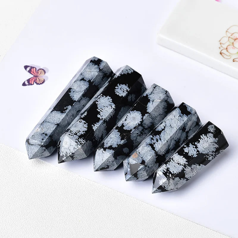 Natural Snowflake Obsidian Quartz Crystal Point Wand Healing Stone Energy Quartz Home Decoration Reiki Polished Stone Tower