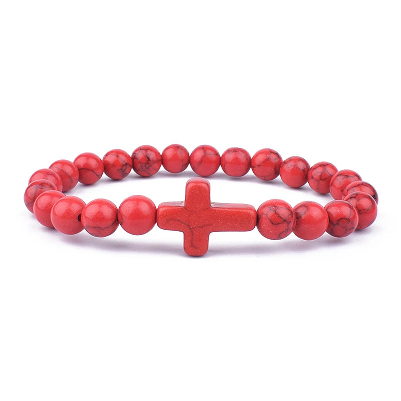Charm Natural Stone Cross Bracelet faith Black Matte lucky Beads Bracelets Handmade Men Women Prayer Fitness Couple Jewelry Gift