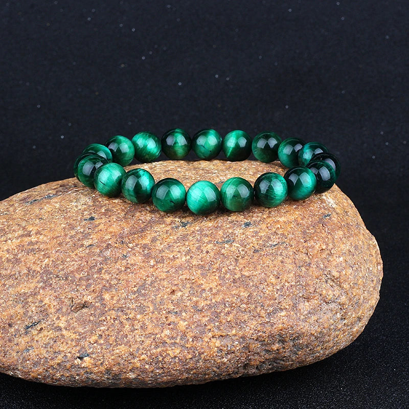 6-12mm Green Tiger Eye Bracelet for Men Women Natural Stone Healing Beads Bracelets Tiger Eye Beaded Elastic Rope Jewelry Gifts