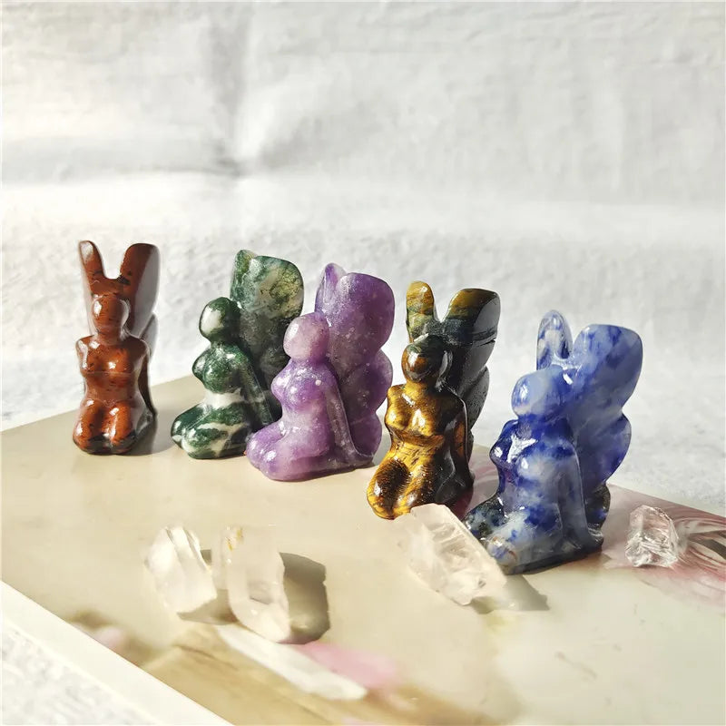 Butterfly Fairy Statue Natural Stone Crystal Carved Reiki Healing Mini Figurine Gemstone Crafts Home Gem Decoration Gifts