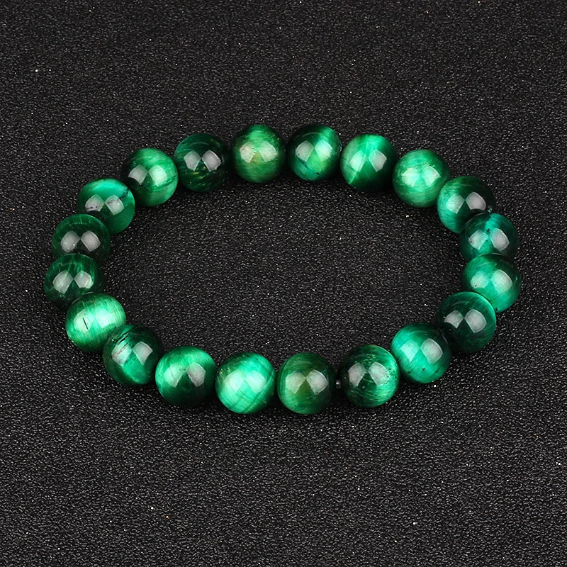 6-12mm Green Tiger Eye Bracelet for Men Women Natural Stone Healing Beads Bracelets Tiger Eye Beaded Elastic Rope Jewelry Gifts