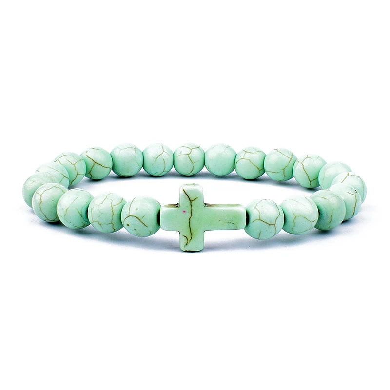 Charm Natural Stone Cross Bracelet faith Black Matte lucky Beads Bracelets Handmade Men Women Prayer Fitness Couple Jewelry Gift