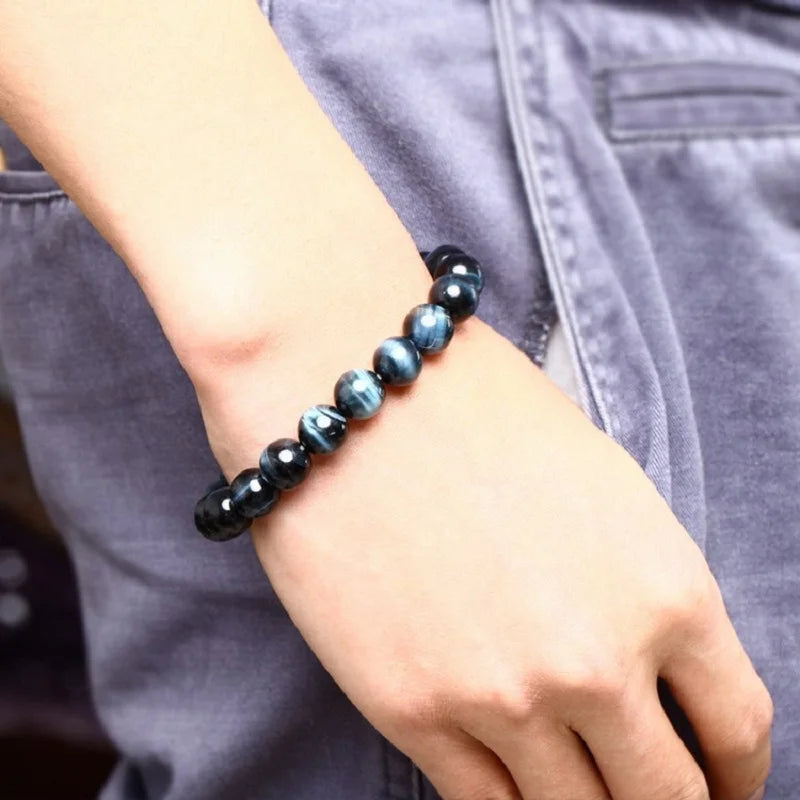 Fashion Royal Blue Tiger Eye Bracelets for Women Lightning Tiger Eyes Beads Bracelets Men Natural Stone Bracelet Pulsera Hombre