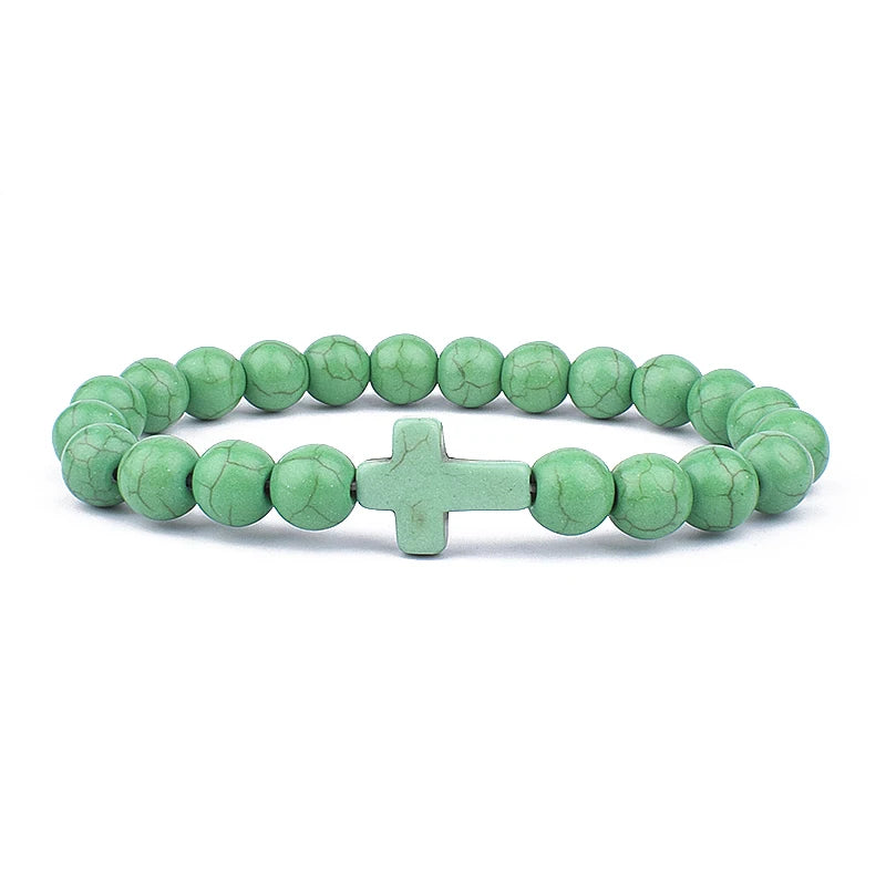 Charm Natural Stone Cross Bracelet faith Black Matte lucky Beads Bracelets Handmade Men Women Prayer Fitness Couple Jewelry Gift