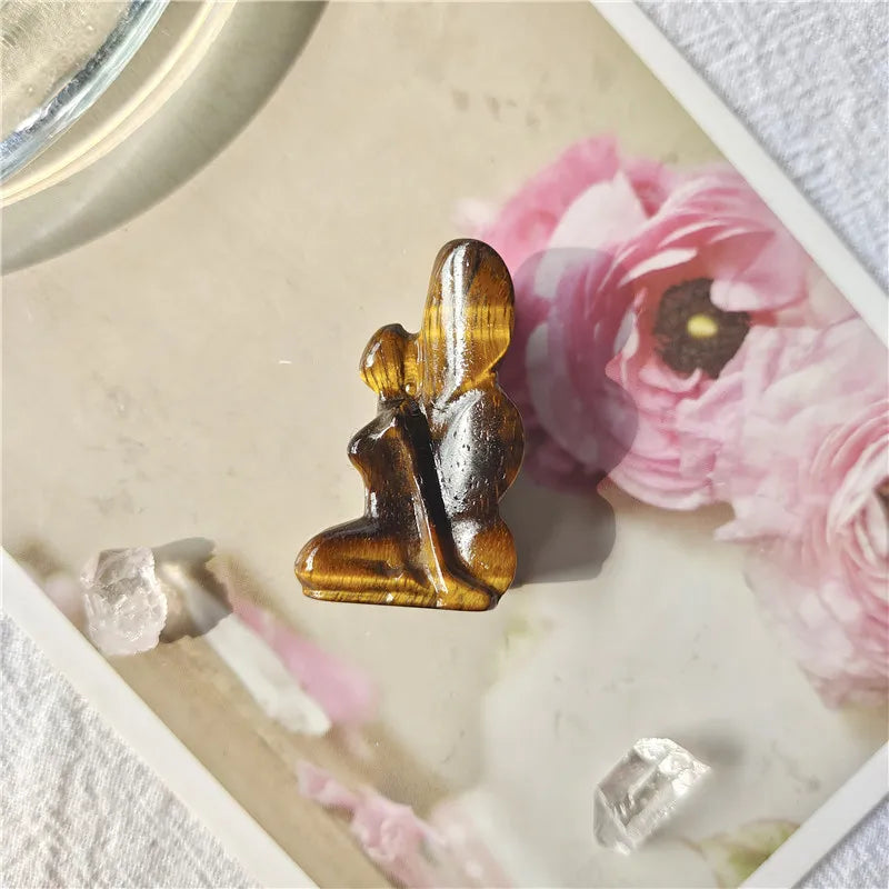 Butterfly Fairy Statue Natural Stone Crystal Carved Reiki Healing Mini Figurine Gemstone Crafts Home Gem Decoration Gifts