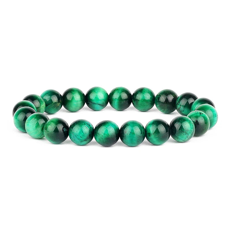6-12mm Green Tiger Eye Bracelet for Men Women Natural Stone Healing Beads Bracelets Tiger Eye Beaded Elastic Rope Jewelry Gifts