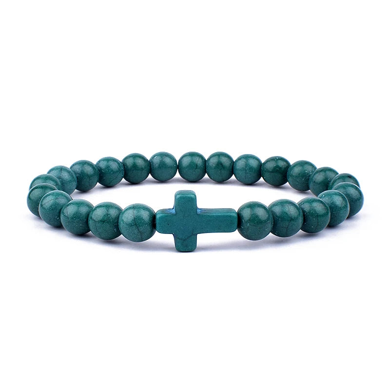 Charm Natural Stone Cross Bracelet faith Black Matte lucky Beads Bracelets Handmade Men Women Prayer Fitness Couple Jewelry Gift