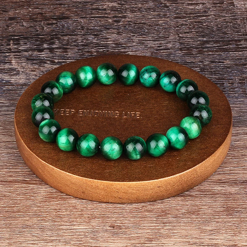 6-12mm Green Tiger Eye Bracelet for Men Women Natural Stone Healing Beads Bracelets Tiger Eye Beaded Elastic Rope Jewelry Gifts
