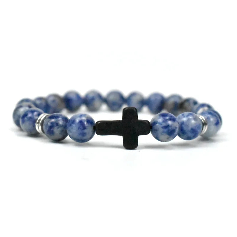 Charm Natural Stone Cross Bracelet faith Black Matte lucky Beads Bracelets Handmade Men Women Prayer Fitness Couple Jewelry Gift