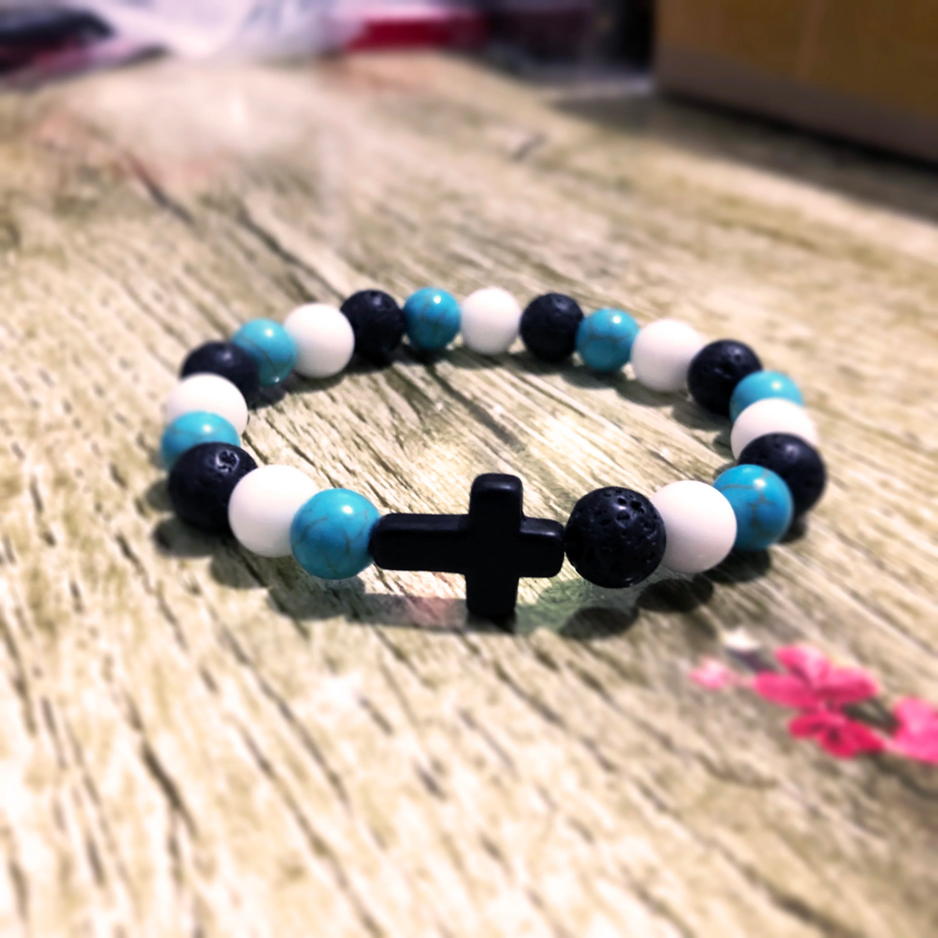 Charm Natural Stone Cross Bracelet faith Black Matte lucky Beads Bracelets Handmade Men Women Prayer Fitness Couple Jewelry Gift