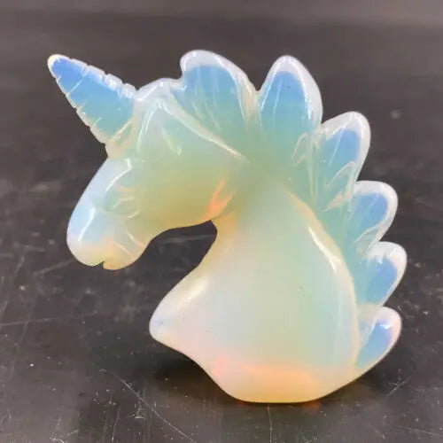 Hand Carved Crystal Healing, Natural Blue Sand Stone, Quartz Unicorn Skull, 1Pc