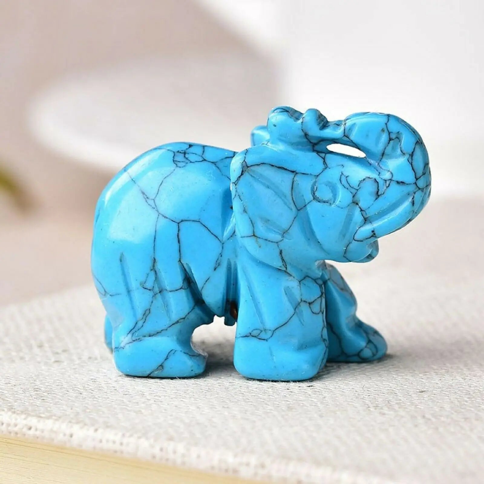 Handmade Carved Tangling Jade Elephant Gemstone Natural Crystal Figurine Good Luck Ornaments