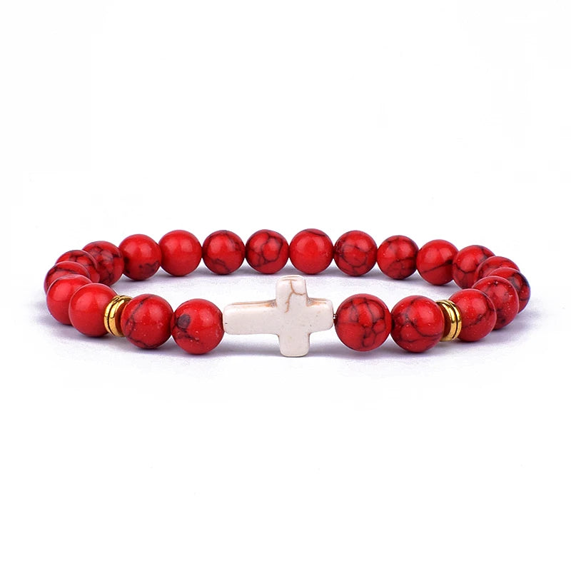 Charm Natural Stone Cross Bracelet faith Black Matte lucky Beads Bracelets Handmade Men Women Prayer Fitness Couple Jewelry Gift