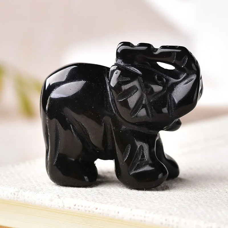 Handmade Carved Tangling Jade Elephant Gemstone Natural Crystal Figurine Good Luck Ornaments