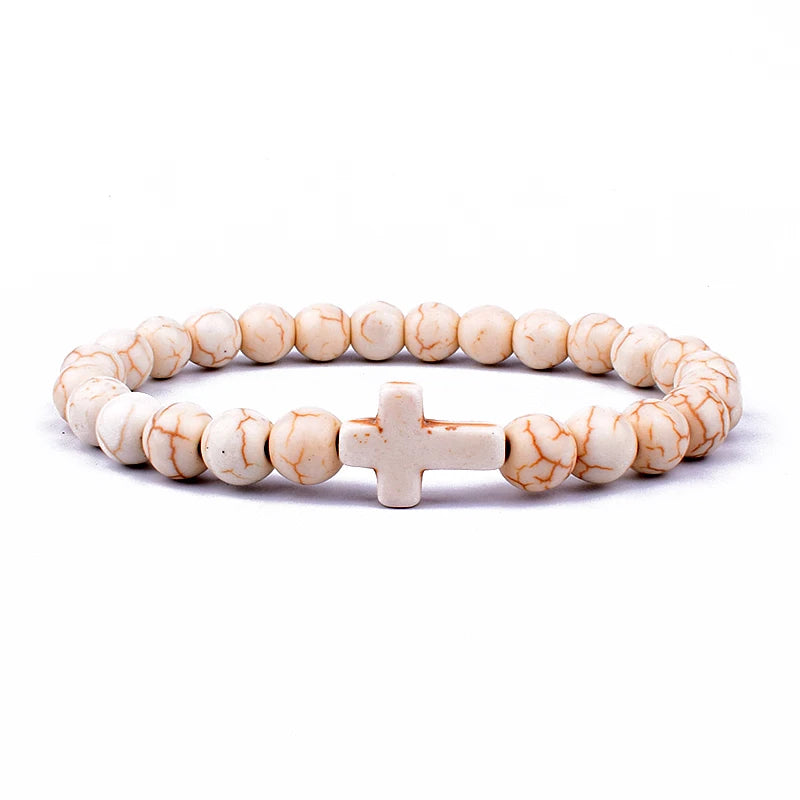 Charm Natural Stone Cross Bracelet faith Black Matte lucky Beads Bracelets Handmade Men Women Prayer Fitness Couple Jewelry Gift