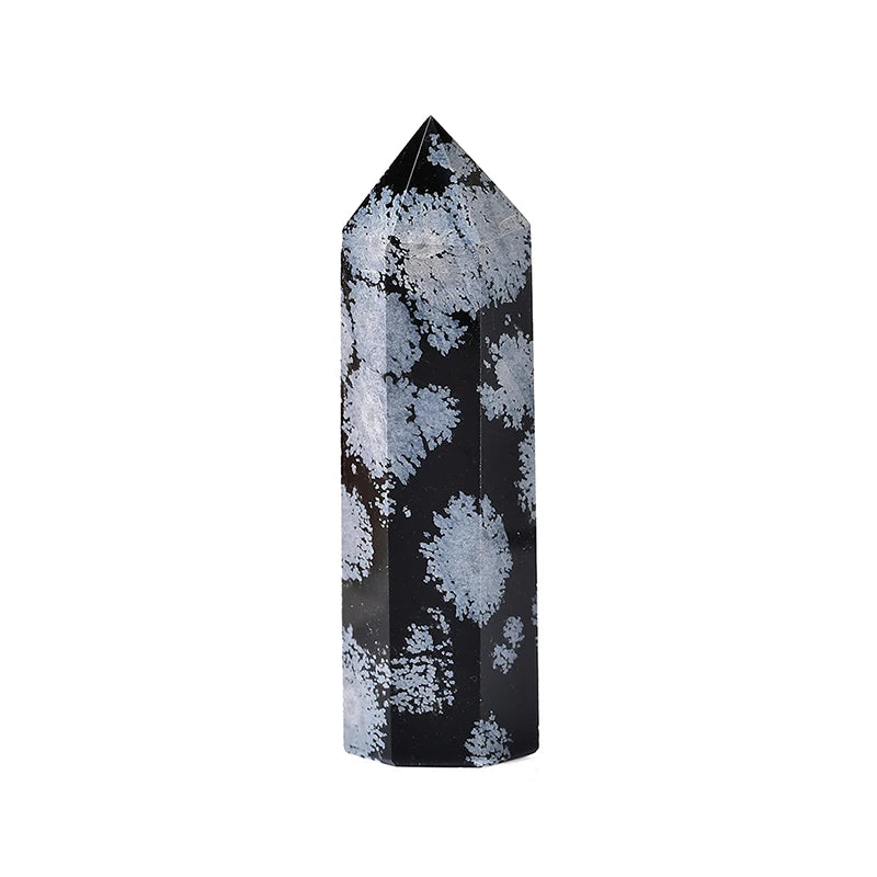 Natural Snowflake Obsidian Quartz Crystal Point Wand Healing Stone Energy Quartz Home Decoration Reiki Polished Stone Tower