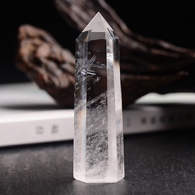 Polished Natural Clear Quartz Crystal Pillar — Hexagonal Single-Terminated Energy Stone
