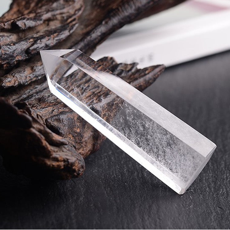 Polished Natural Clear Quartz Crystal Pillar — Hexagonal Single-Terminated Energy Stone