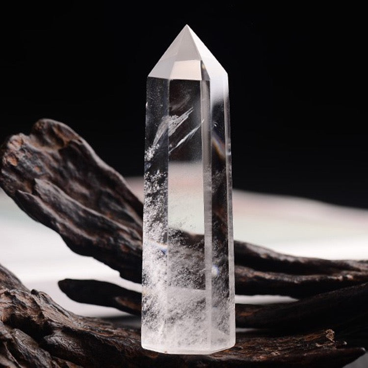 Polished Natural Clear Quartz Crystal Pillar — Hexagonal Single-Terminated Energy Stone