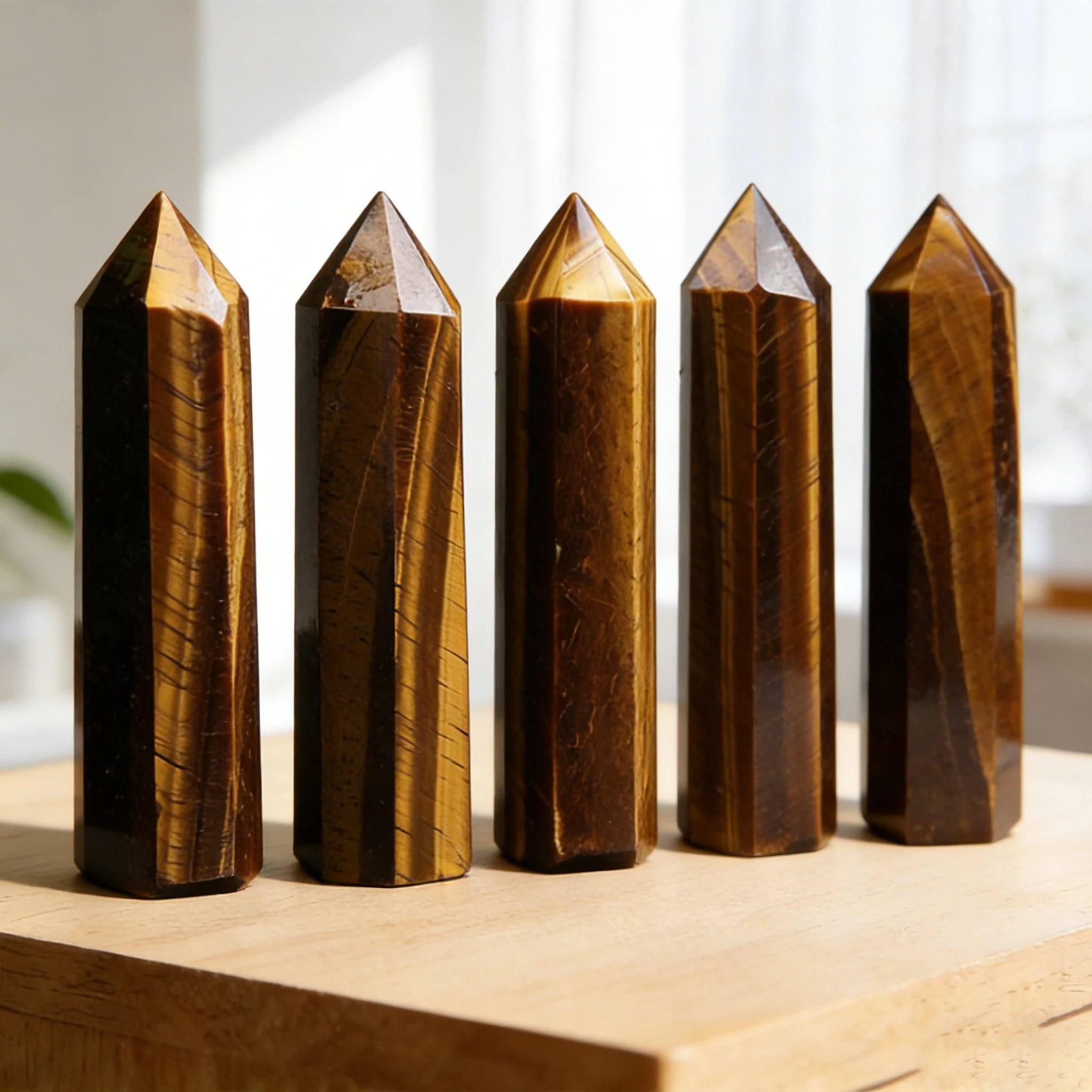 Cat's Eye Effect Natural Tiger's Eye Column - Silky Golden Luster Powerful Desktop Exquisite Ornament