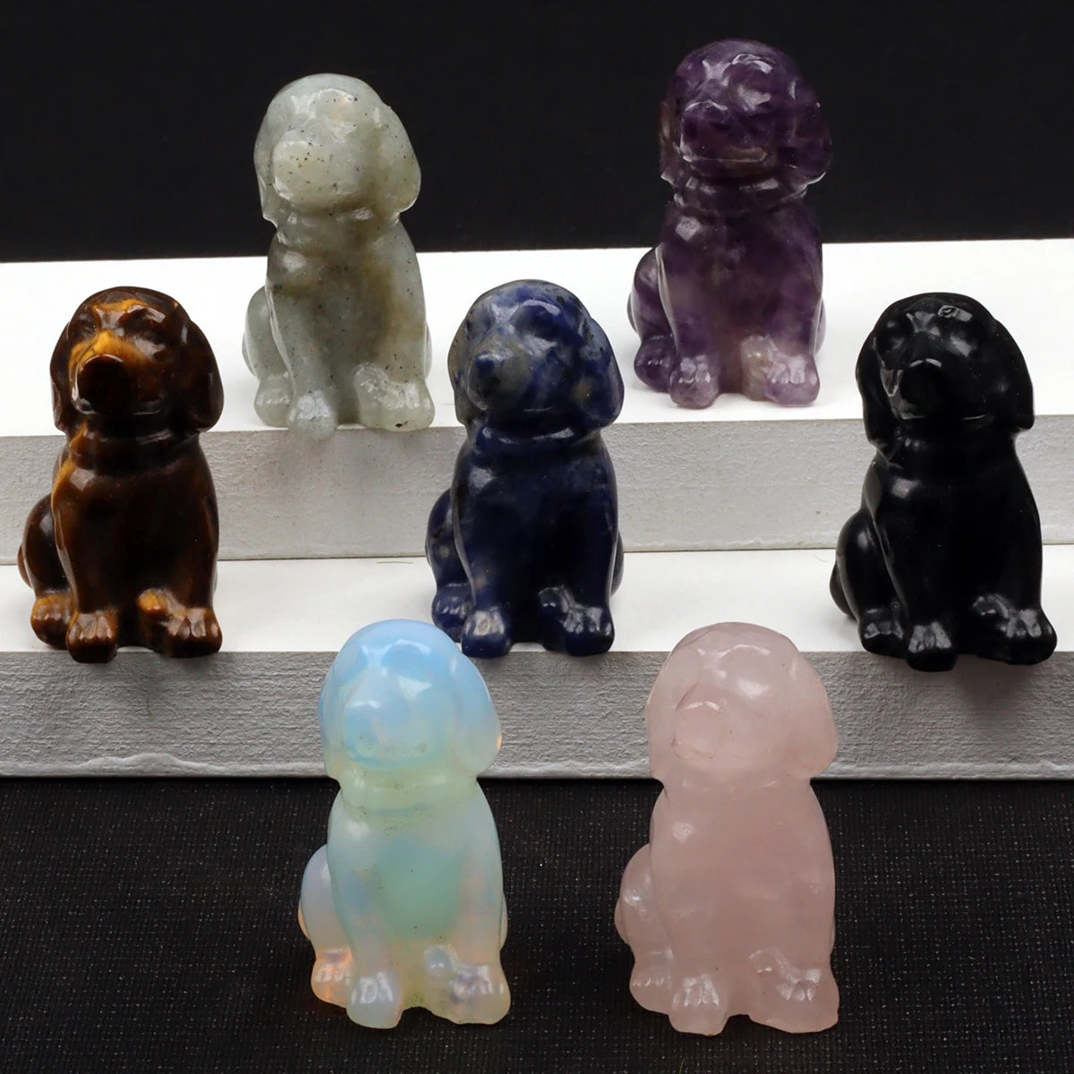 Tiger Eye Dog Figurine, Natural Stone, Hand Carved Obsidian Mini Puppy, Crystal Craft, Chakra, Home Decor, 1.5"