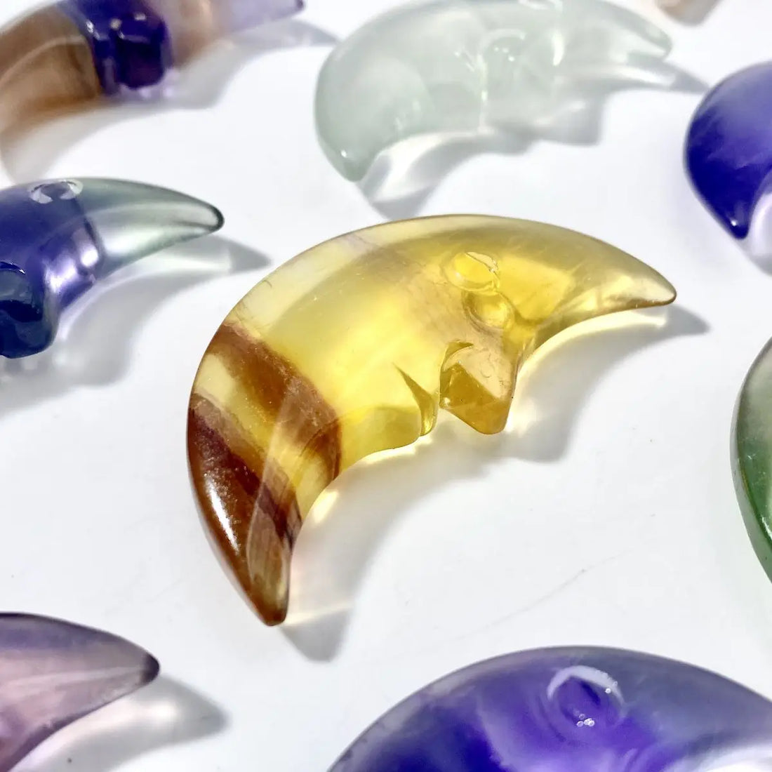 1PC High Quality Flourite Moonface Natural Crystal Carving,Gemstone Jewelry,Glitter, Healing crystal, Birthday gift,Tiger Eye