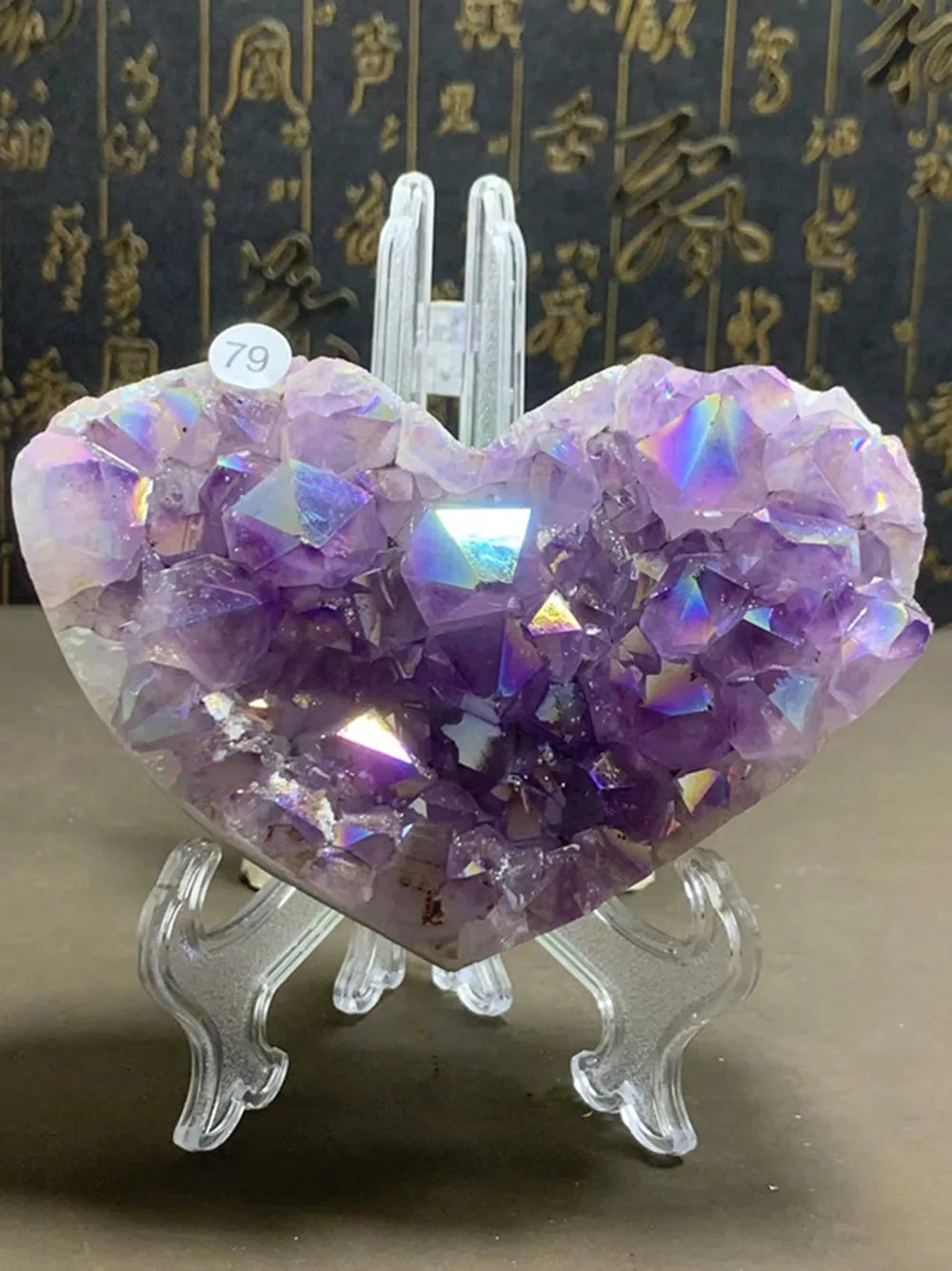 A 1 Natural Purple Crystal Hole, Heart Shape, Quartz Cluster, Specular Energy Healing, Send Bracket