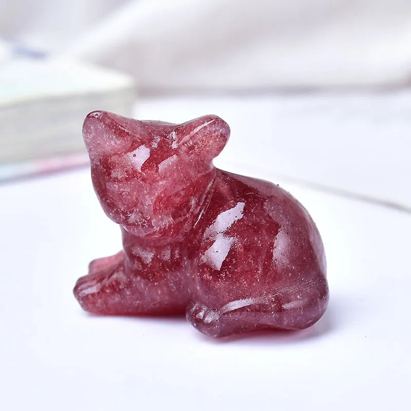 1pc Natural Crystal Tummy Time Cat Carving Craft, Mini Ornament, Home Decoration
