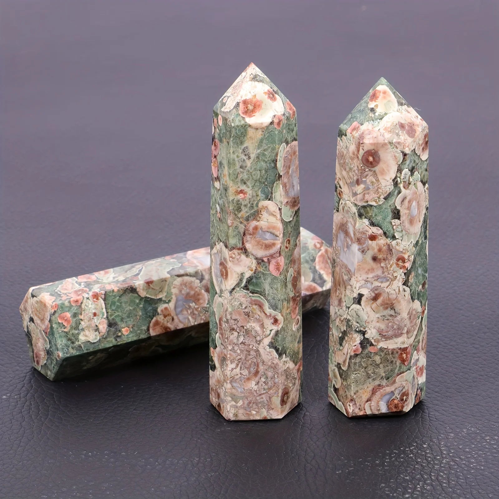 Natural Crystal Pillar Green Cherry Blossom Agate Pillar Crystal Single Pointed Hexagonal Ornament Suitable For Mother's Day