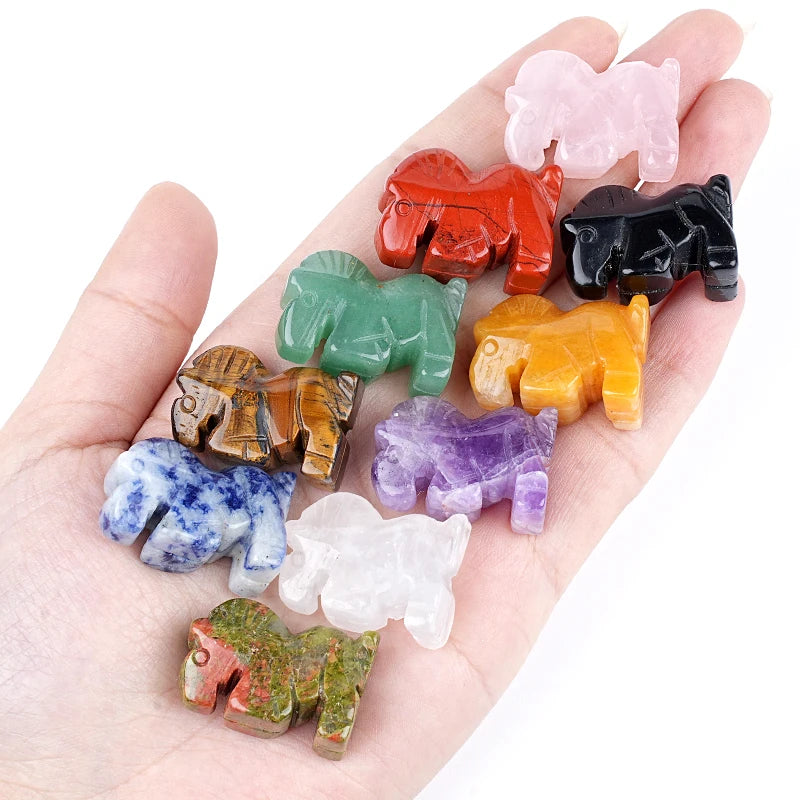 Natural Crystal Stone Ornament Carving Horse Rose Quartz Amethyst Healing Gemstone Animal Figurines Reiki Small Home Decorations