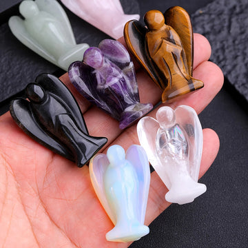 One Natural Crystal Guardian Angel Figurine | Rose Quartz Amethyst Healing Stone Gemstone Craft Gift Home Decor Ornament