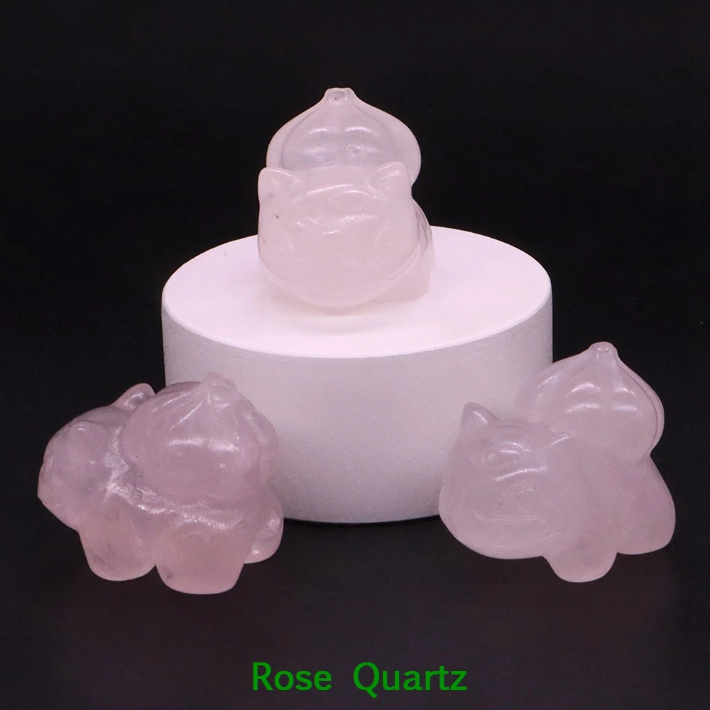 1.2" Natural Crystal Stone Squirtle Bikachu Statue Fantast Baby Cartoon Gemstone Carved Healing Home Room Decor Holiday Gift
