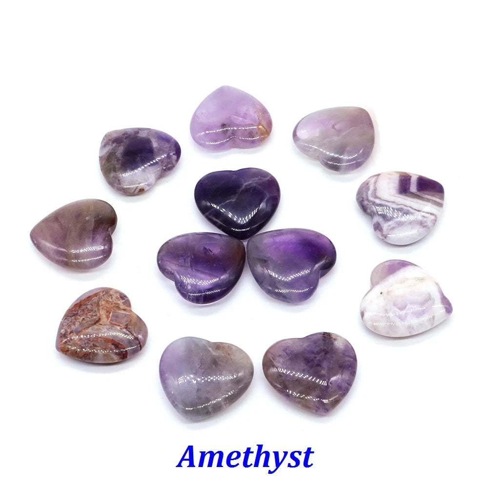 20mm Heart Shape love Natural Crystal Amethyst Rose Quartz Mineral Healing Gemstone Chakra Stone Home Decoration Valentine Gift
