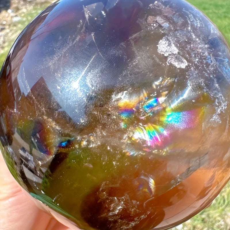 8-8.5cm Transparent Rainbow Smoky Quartz Sphere , Powerful Healing Crystal , Yoga & Divination Tool ,Sweet Valentine’s Gift