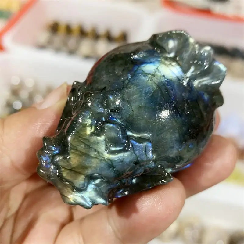 Natural Labradorite Pixiu Carving Memnon Megalith Powerful Statue For Home Room Decoration Gift 1PCS