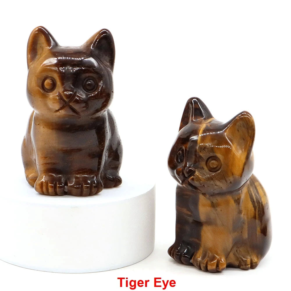 1.8" Natural Stone Cat Statue Hand Carved Animal Figurine Healing Crystal Amethyst Crafts Chakra Meditation Home Decoration Gift