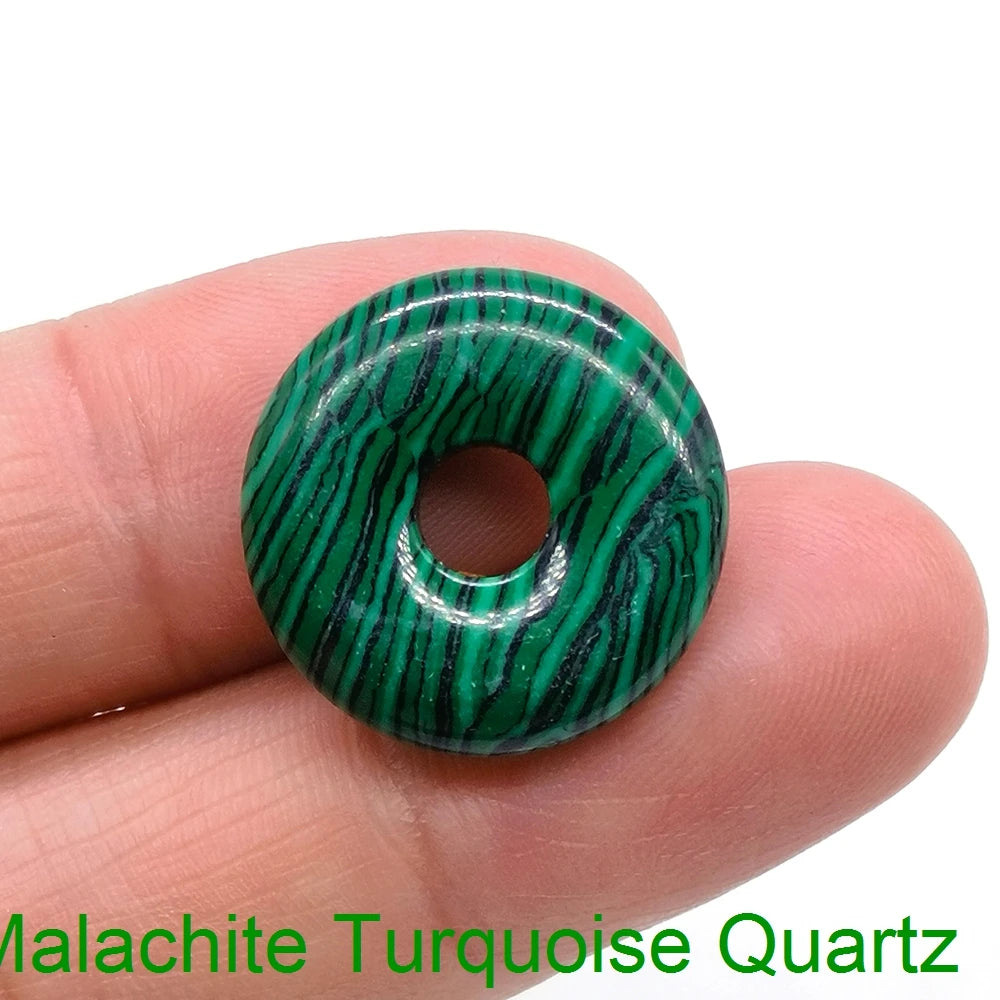 20mm Natural Round Big Hole Hollow Stone Crystal Quartz Aventurine Agate Jade Donut Charm Carved for Pendants Diy Making Gift